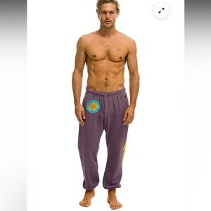 Aviator Nation Purple Sweatpants with Yellow Accents